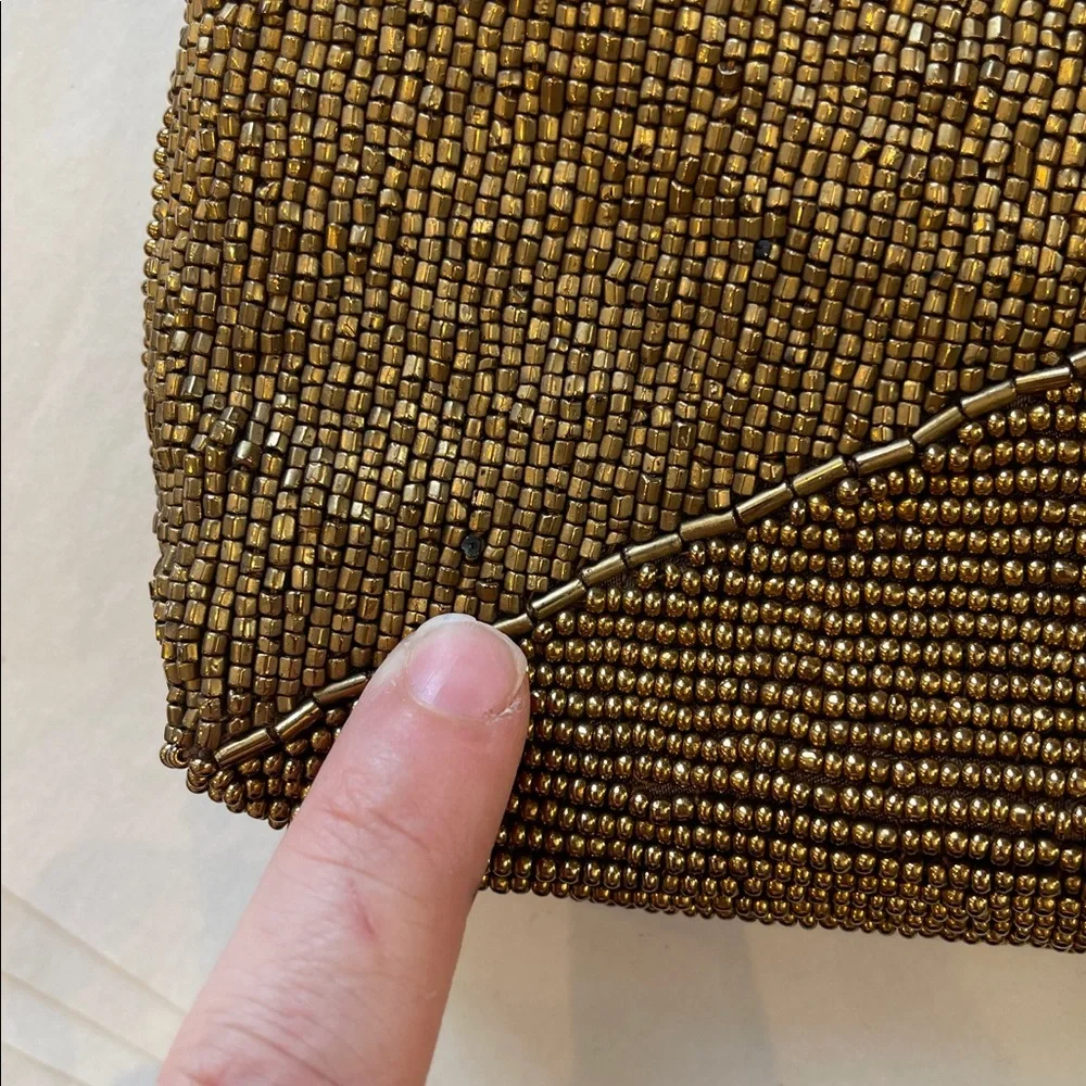 Elegant Brown Beaded Clutch envelope style snap closure
